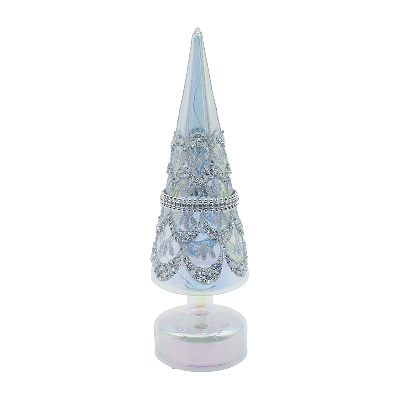 10×30cm Roterende juleglassetre med LED-lys Iriserende festlig dekor