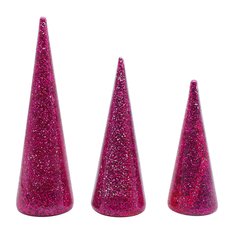 8×20/9×25/10×30 cm 3-delt juletresett i glitret glass med innebygde LED-lys