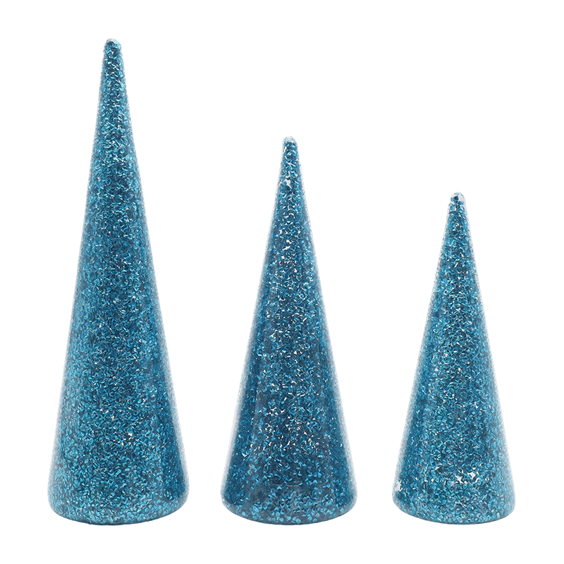 8×20/9×25/10×30 cm 3-delt juletresett i glitret glass med innebygde LED-lys