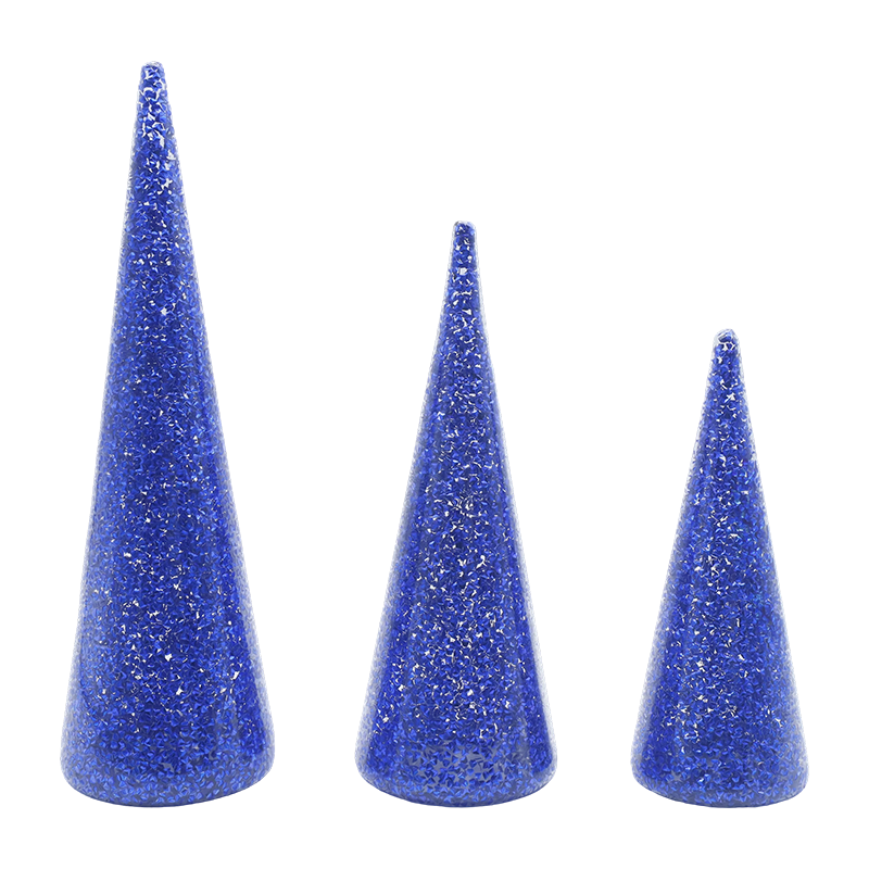 8×20/9×25/10×30 cm 3-delt juletresett i glitret glass med innebygde LED-lys