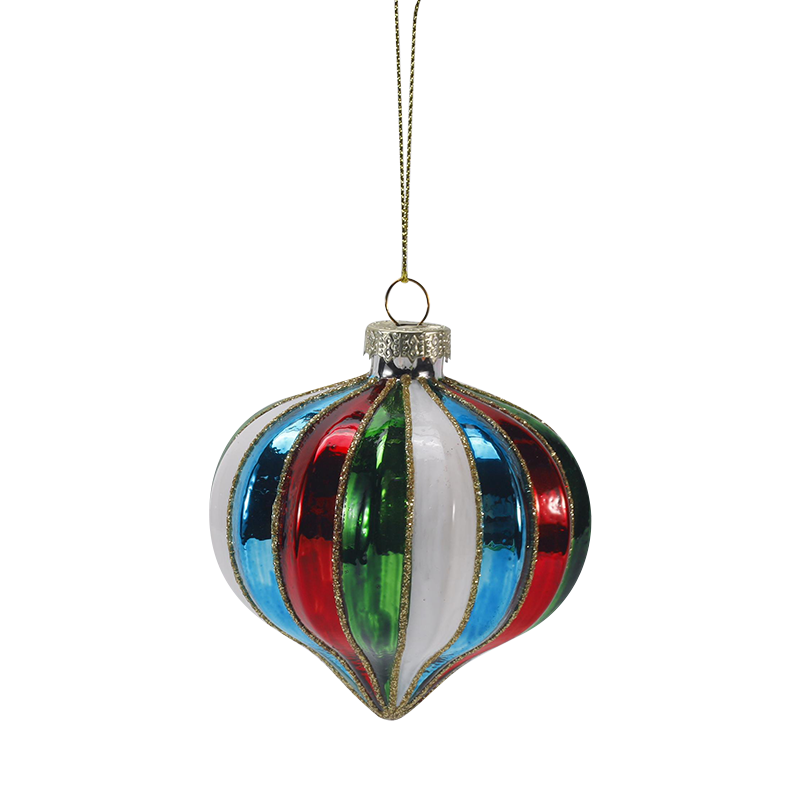 8cm Retro Stripet Juleglass Ball Ornament Sett