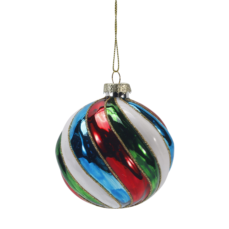 8cm Retro Stripet Juleglass Ball Ornament Sett