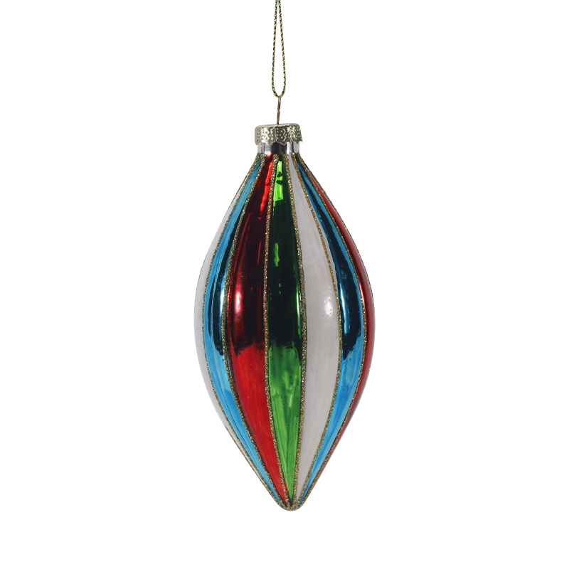 8cm Retro Stripet Juleglass Ball Ornament Sett