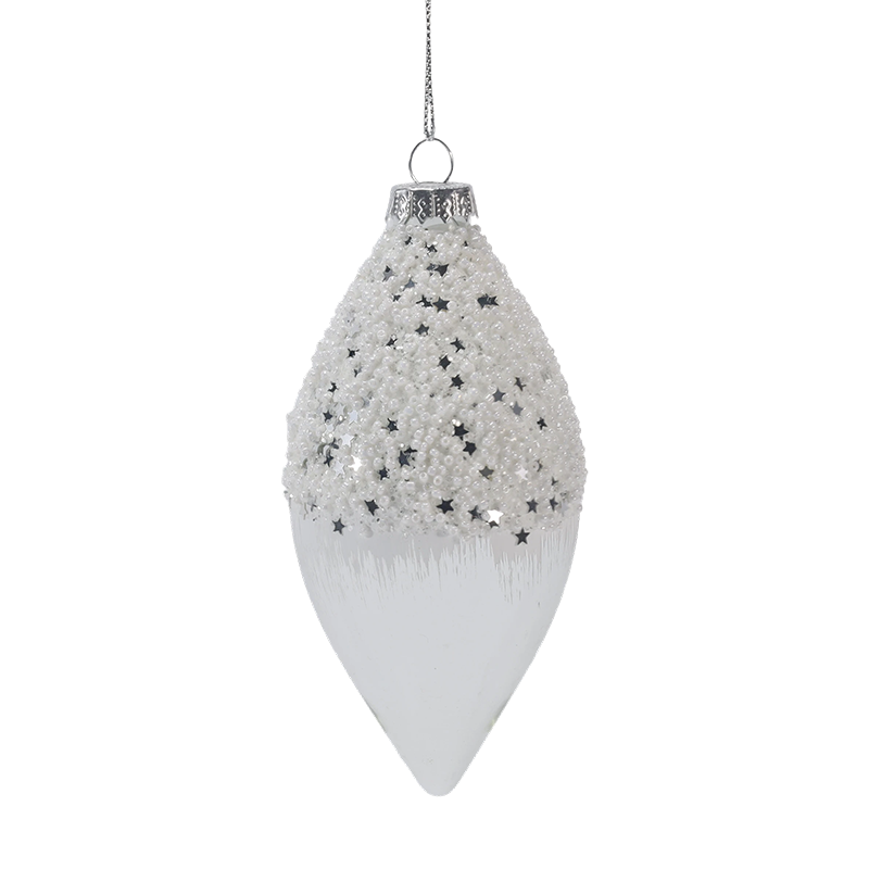 8 cm Snowy Starry White & Silver Christmas Glass Ball Ornament (Enkelt / sett med 3)