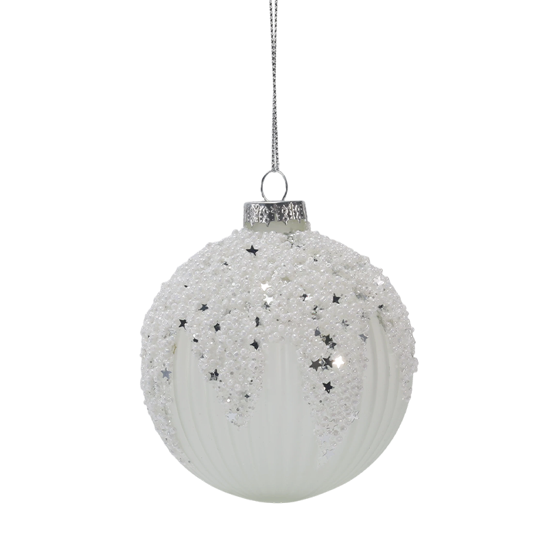 8 cm Snowy Starry White & Silver Christmas Glass Ball Ornament (Enkelt / sett med 3)