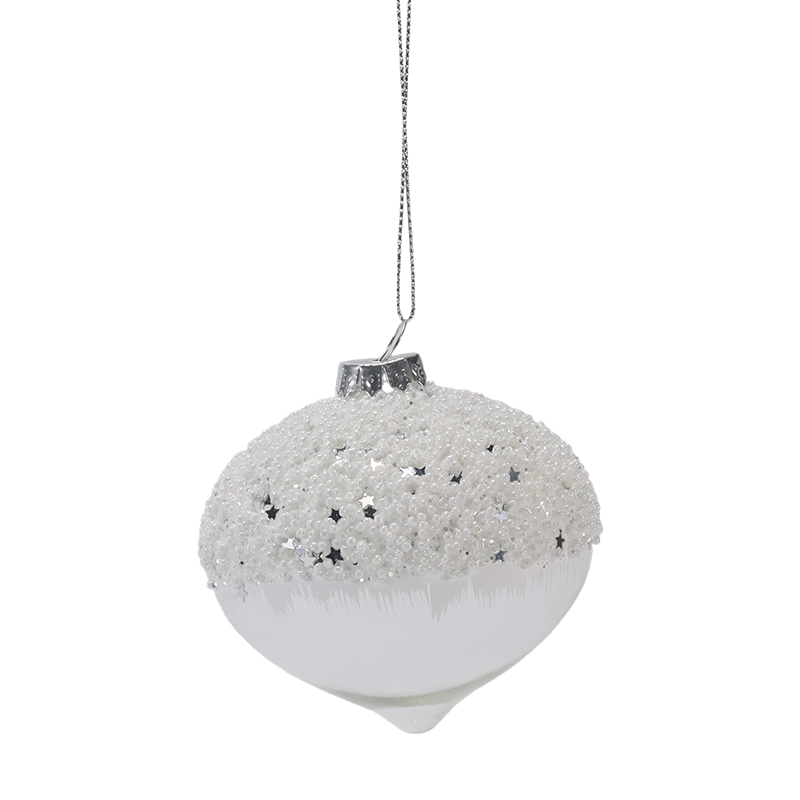 8 cm Snowy Starry White & Silver Christmas Glass Ball Ornament (Enkelt / sett med 3)