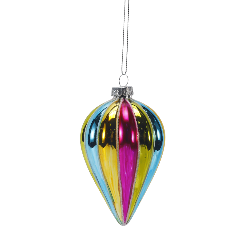 8 cm Retro Rainbow Stripe Juleglassballpynt (enkelt / sett med 4)