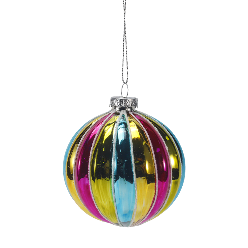 8 cm Retro Rainbow Stripe Juleglassballpynt (enkelt / sett med 4)