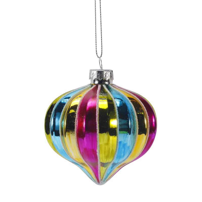 8 cm Retro Rainbow Stripe Juleglassballpynt (enkelt / sett med 4)