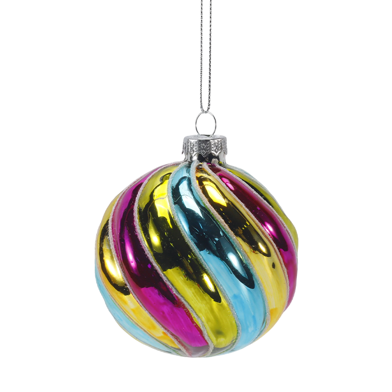 8 cm Retro Rainbow Stripe Juleglassballpynt (enkelt / sett med 4)