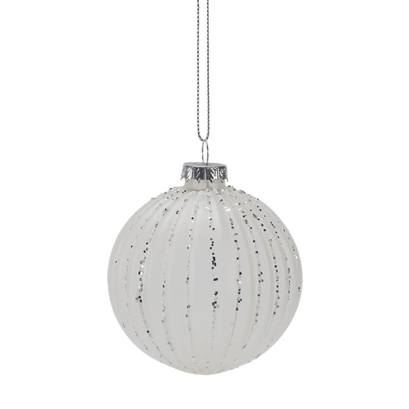 8 cm Morandi Stripe Juleglassballpynt (enkelt / sett med 3)