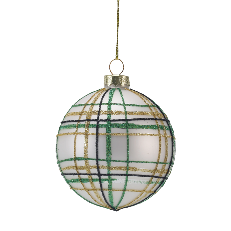 8 cm Retro Pledd og Stripe Juleglassballpynt (enkelt / sett med 3)