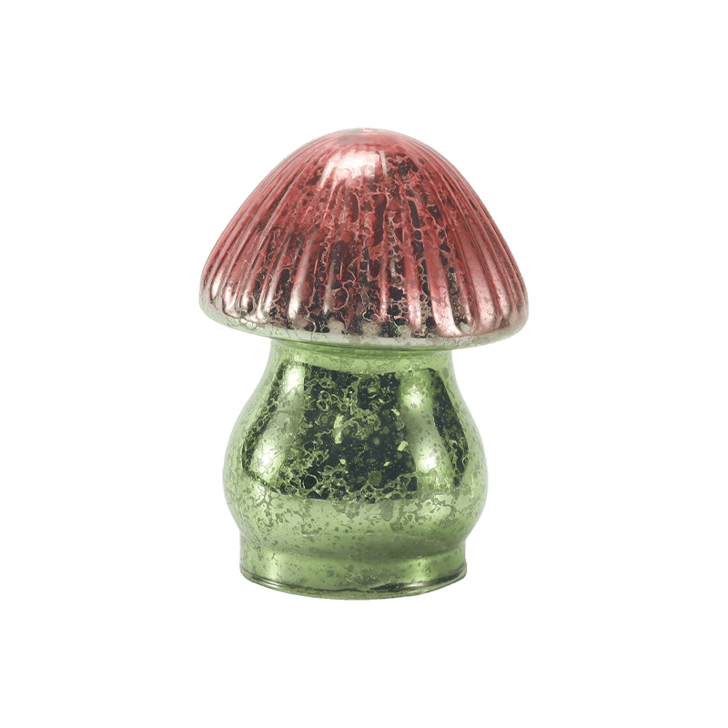 Håndlaget rød-grønn gradient ribbet kvikksølv glass sopp ornament med led dekorasjon