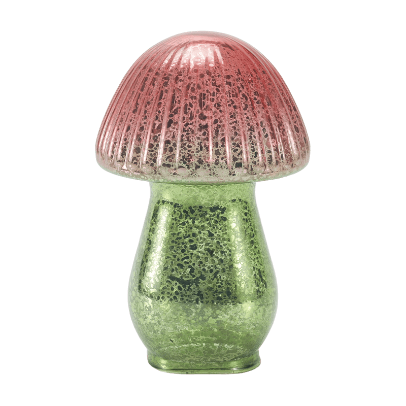 Håndlaget rød-grønn gradient ribbet kvikksølv glass sopp ornament med led dekorasjon