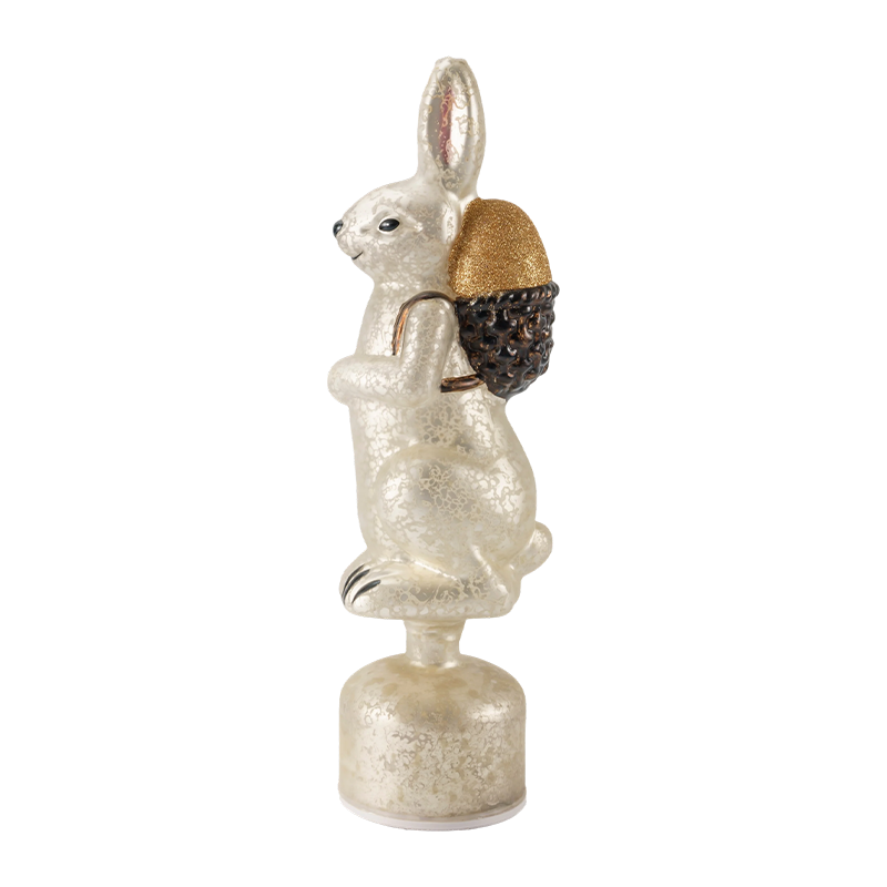 Vintage kvikksølvglass kaninfigur (sølv / antikk hvit finish)