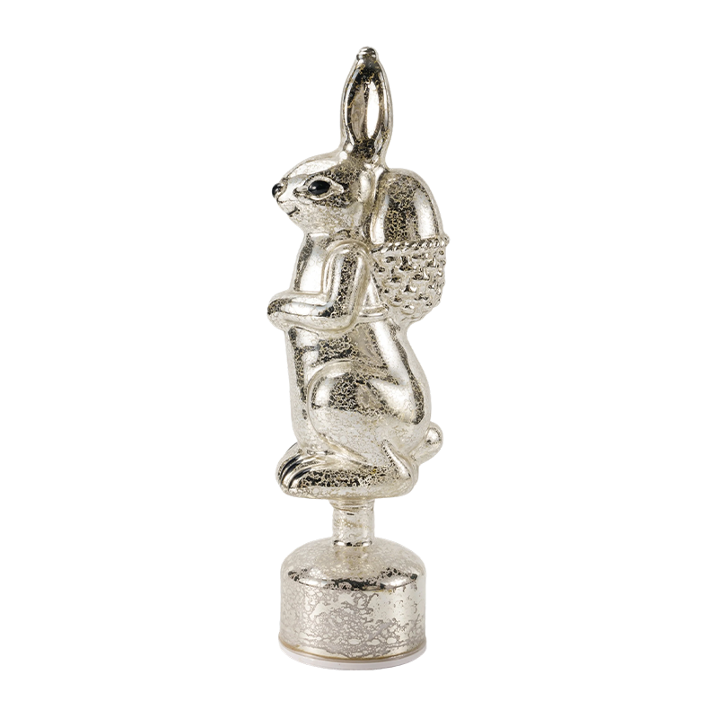 Vintage kvikksølvglass kaninfigur (sølv / antikk hvit finish)
