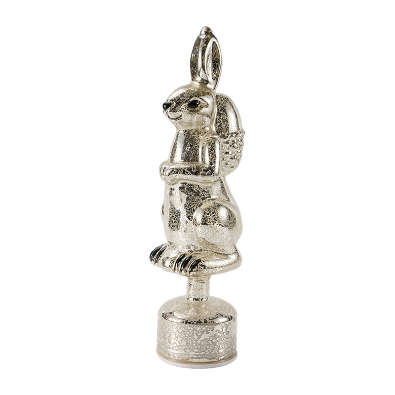 Vintage kvikksølvglass kaninfigur (sølv / antikk hvit finish)