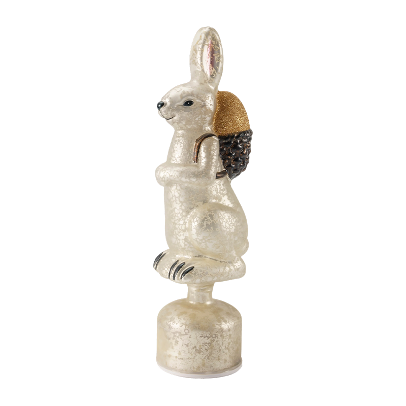 Vintage kvikksølvglass kaninfigur (sølv / antikk hvit finish)