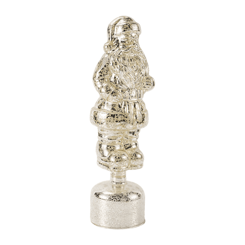Vintage kvikksølvglass julenissefigur (rød/sølv/lysegrønn finish)