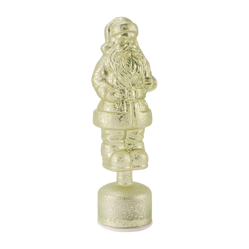 Vintage kvikksølvglass julenissefigur (rød/sølv/lysegrønn finish)