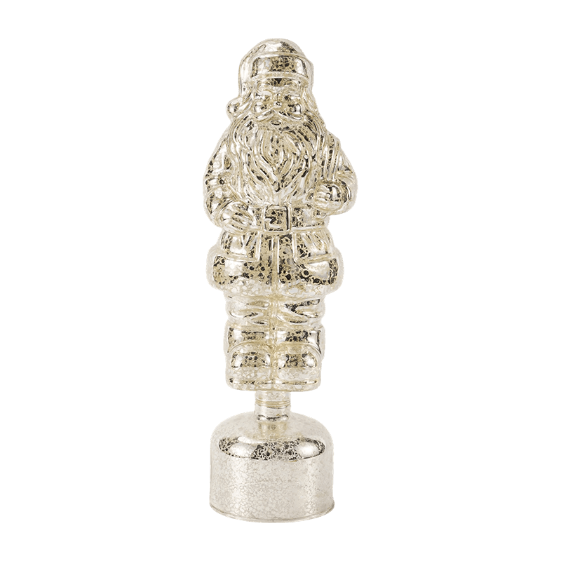 Vintage kvikksølvglass julenissefigur (rød/sølv/lysegrønn finish)