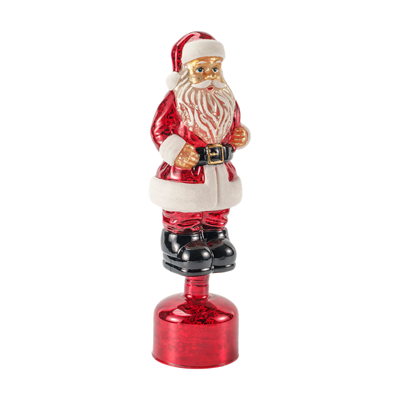 Vintage kvikksølvglass julenissefigur (rød/sølv/lysegrønn finish)