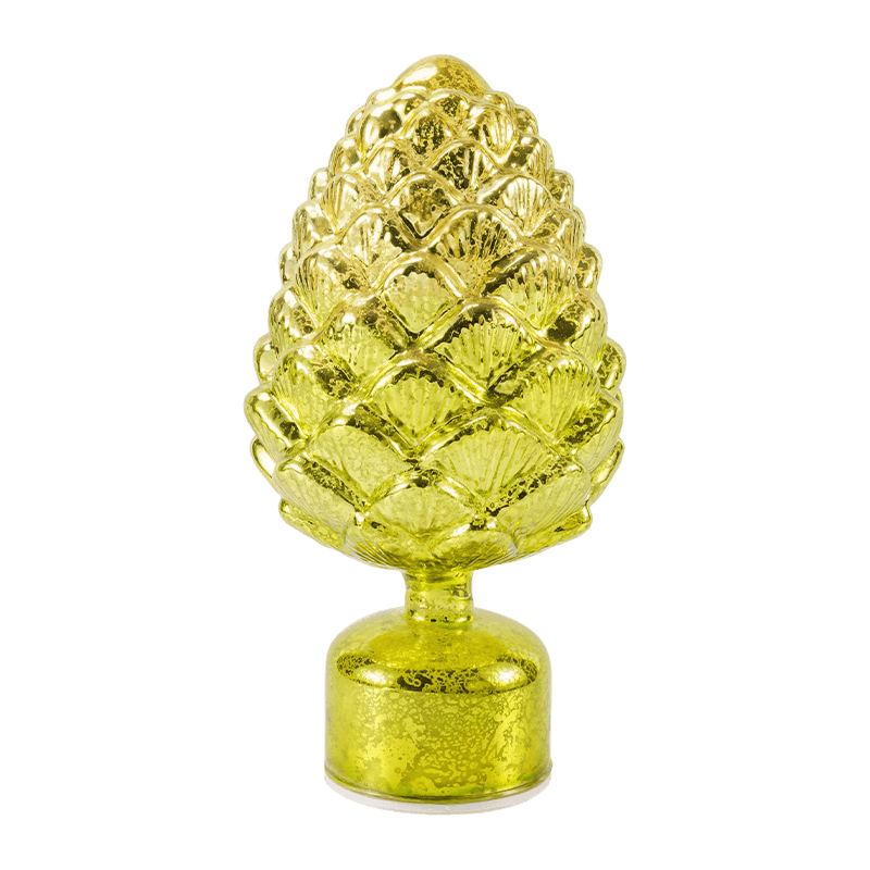 Vintage kvikksølvglass stearinlys og konglefigur (grønn/gullfinish)