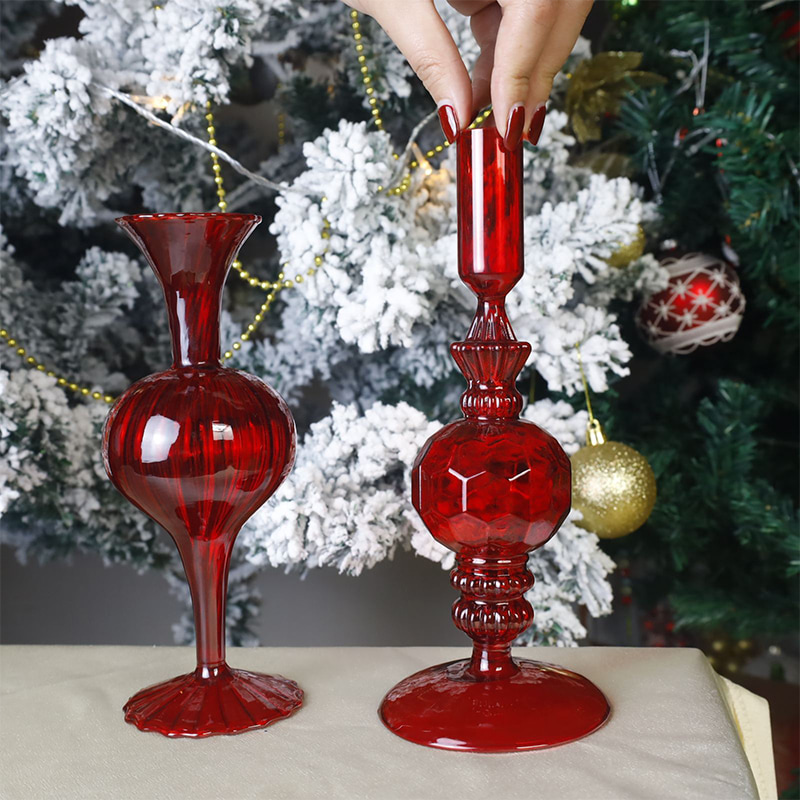 18 cm håndblåst glass lysestake holder Holiday bordplate dekor