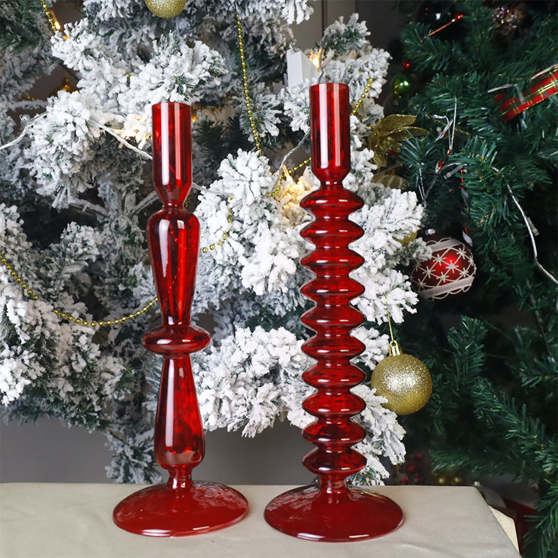 18 cm håndblåst glass lysestake holder Holiday bordplate dekor