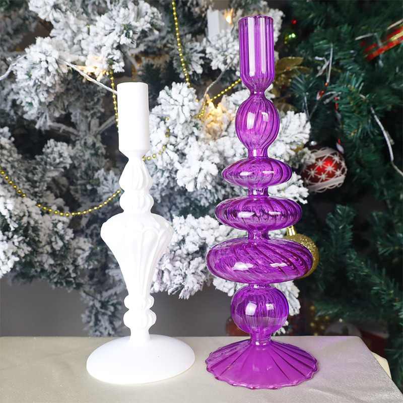 18 cm håndblåst glass lysestake holder Holiday bordplate dekor