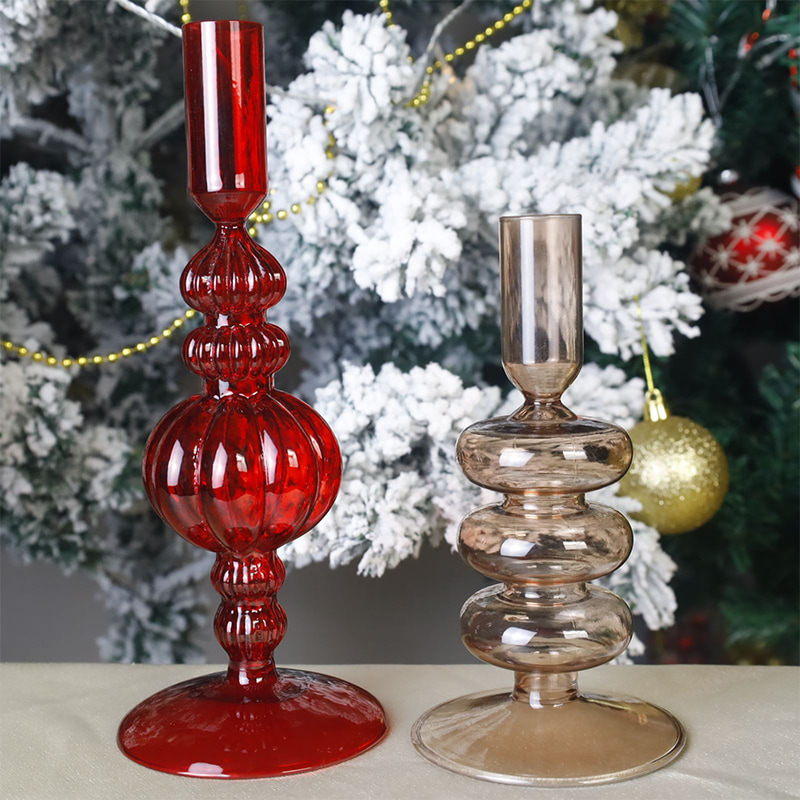 18 cm håndblåst glass lysestake holder Holiday bordplate dekor