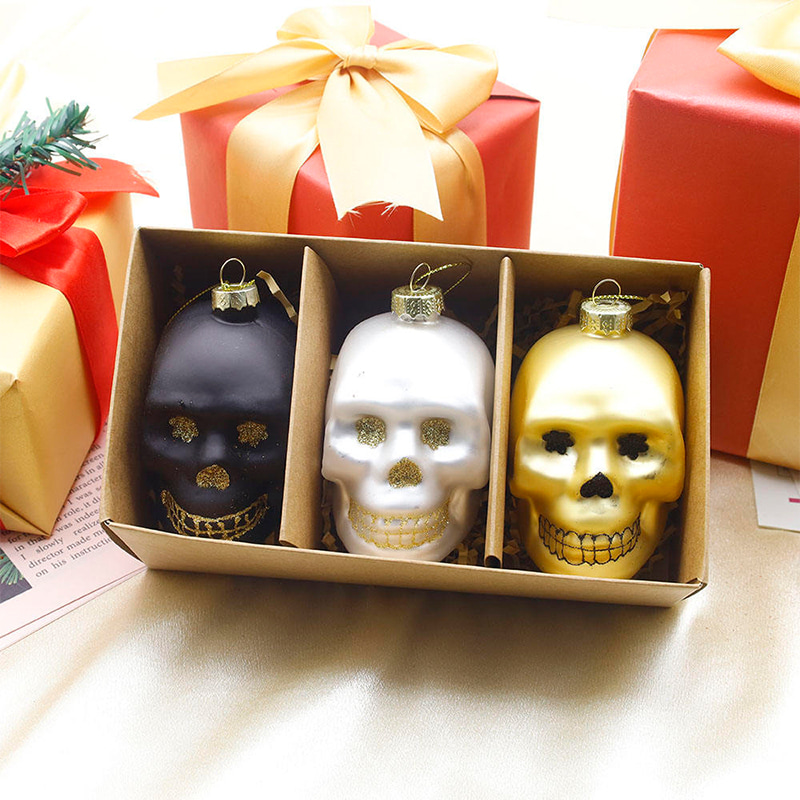 8*9 cm Halloween Glass Skull Ornament Set