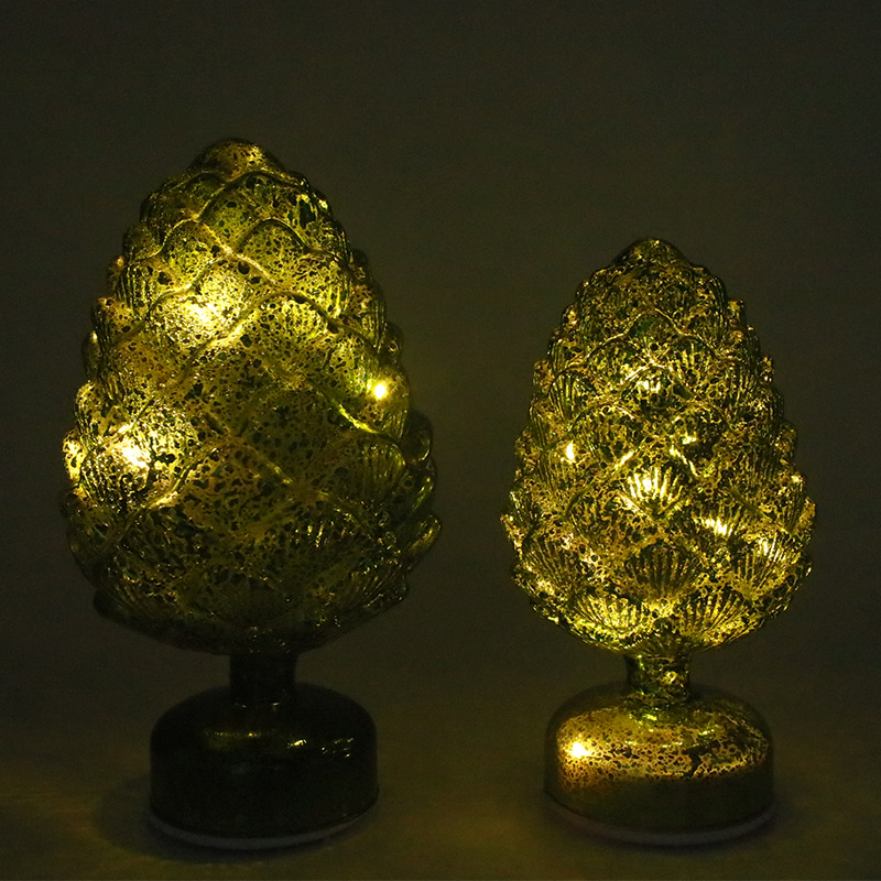 15×28 cm & 11×22 cm Pinecone Jul Roterende Glass LED bordplate dekorasjon