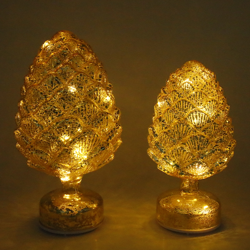 15×28 cm & 11×22 cm Pinecone Jul Roterende Glass LED bordplate dekorasjon