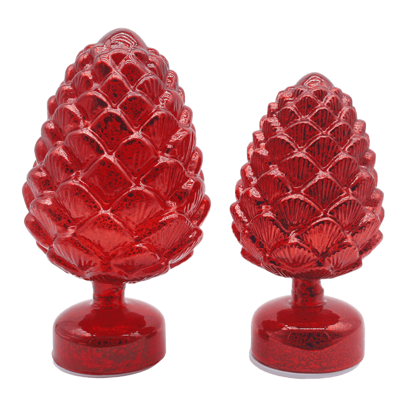 15×28 cm & 11×22 cm Pinecone Jul Roterende Glass LED bordplate dekorasjon